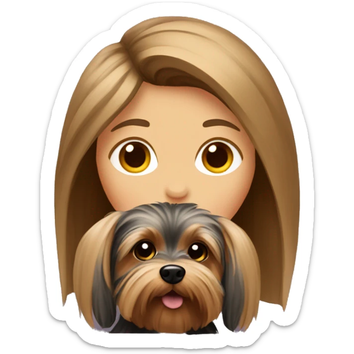 Yorkshire Terrier in the arms of a girl with brown hair sticker