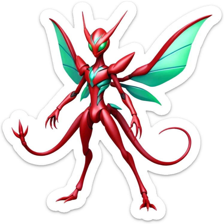  Cool Edgy Shiny Futuristic Ethereal Legendary Scizor-Deoxys-Digimon-Schyther-Flygon-hybrid full body sticker