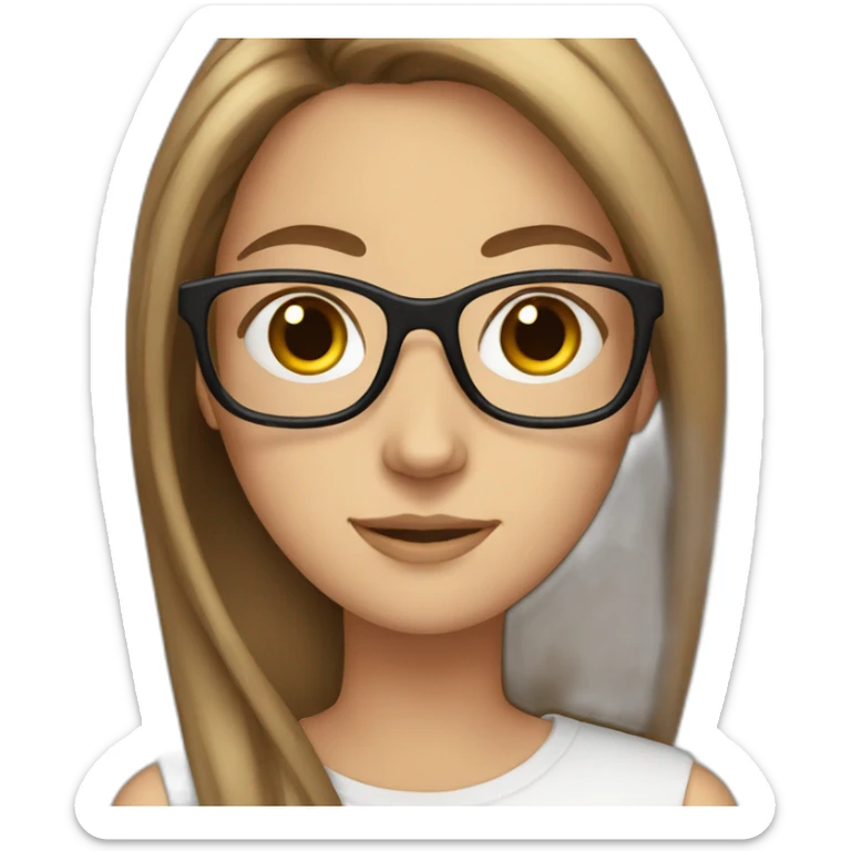 White tall girl with long straight brown hair and glasses sticker