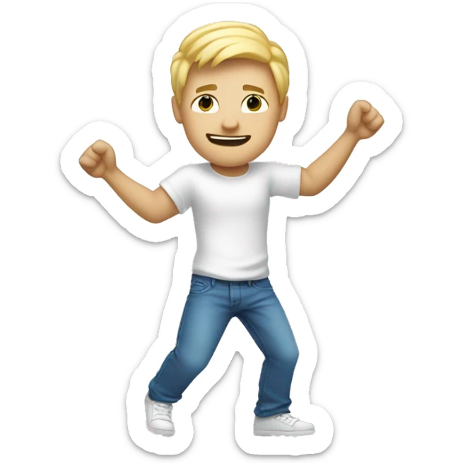Dancing guy with white t shirt and blue jeans, white sKin and blonde hair sticker