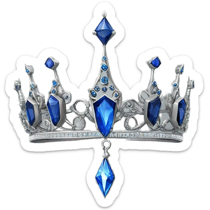 The Ravenclaw Diadem is a tiara-like object with a majestic design, made of gleaming silver and set with glittering blue gems. It is enchanted to enhance the wisdom and intellect of its wearer. Voldemort turned it into a Horcrux, embedding a fragment  sticker