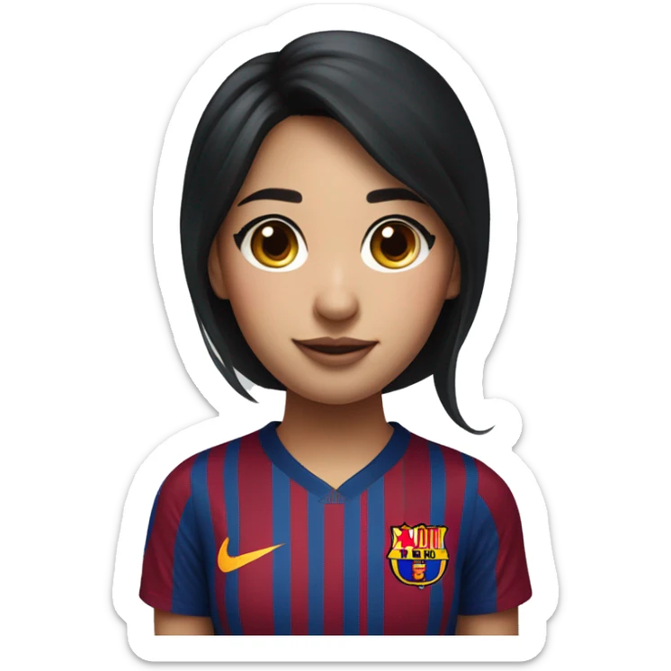 Pretty Asian Black hair girl wearing fc Barcelona jersey sticker