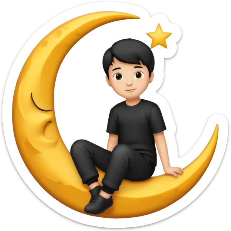 silhouette graphic of a boy sitting on a crescent moon, generate in emoji so I can use in chatting  sticker
