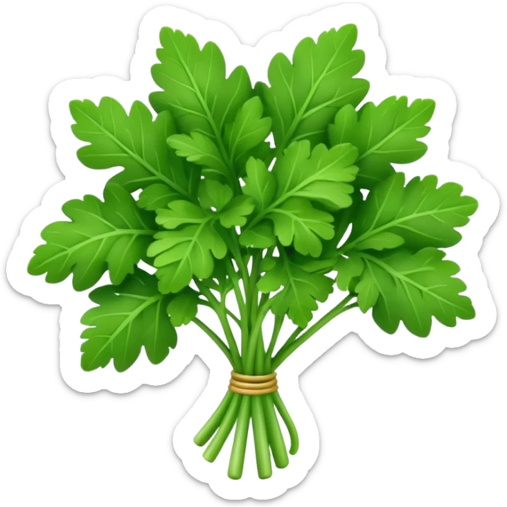 Apple style 3D emoji of fresh parsley, small green leaves with curly texture, shiny and smooth, simple toy-like look, similar to official Apple food emojis. sticker