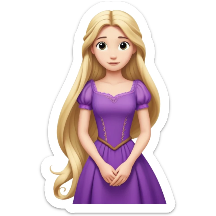 Rapunzel from hips up, purple dress, extremely long blonde hair, minimal style, larger size sticker