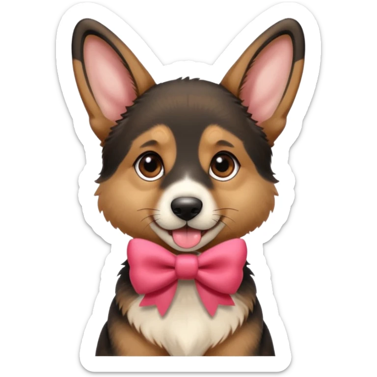 German shepherd puppy with a bow in the neck, like a gift. With the tonge out sticker