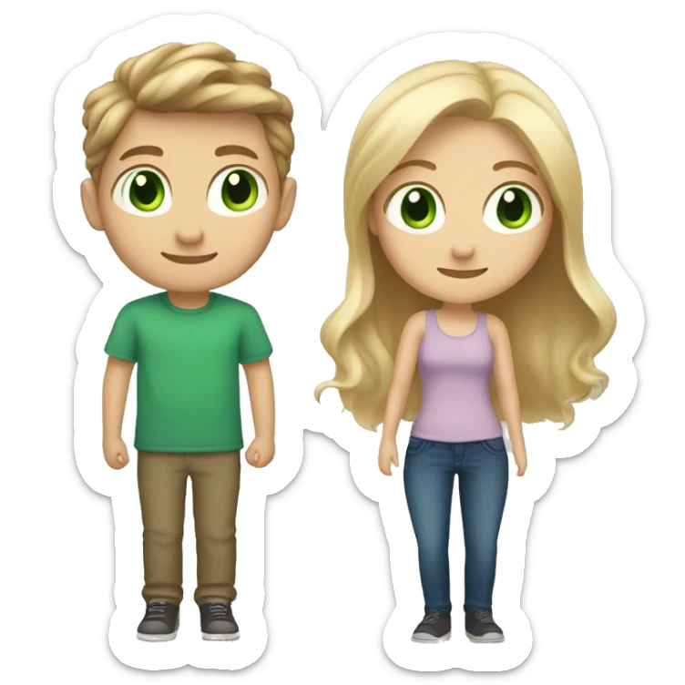 girl with light brown hair and green eyes in love with boy with blue eyes and blonde hair sticker