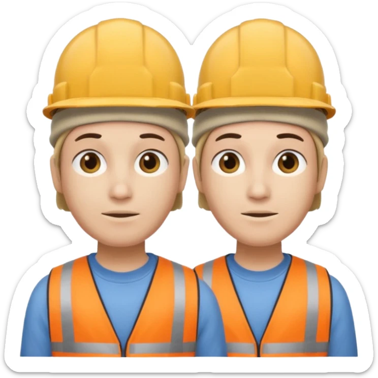 one person who has conjoined heads (total 2, joined at the neck). One head wears a construction cap, the other a woolen beanie. sticker