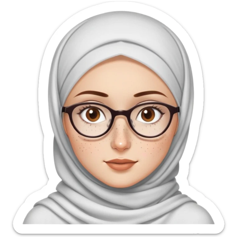 A white skinned hijabi girl with a bit of freckles on her nose and brown eyes and long lashes with glasses  sticker