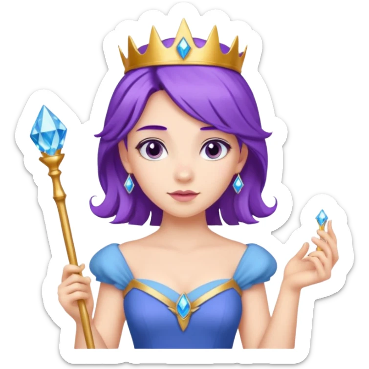 Princesses with Magic Wand in Purple Hair, blue dress sticker