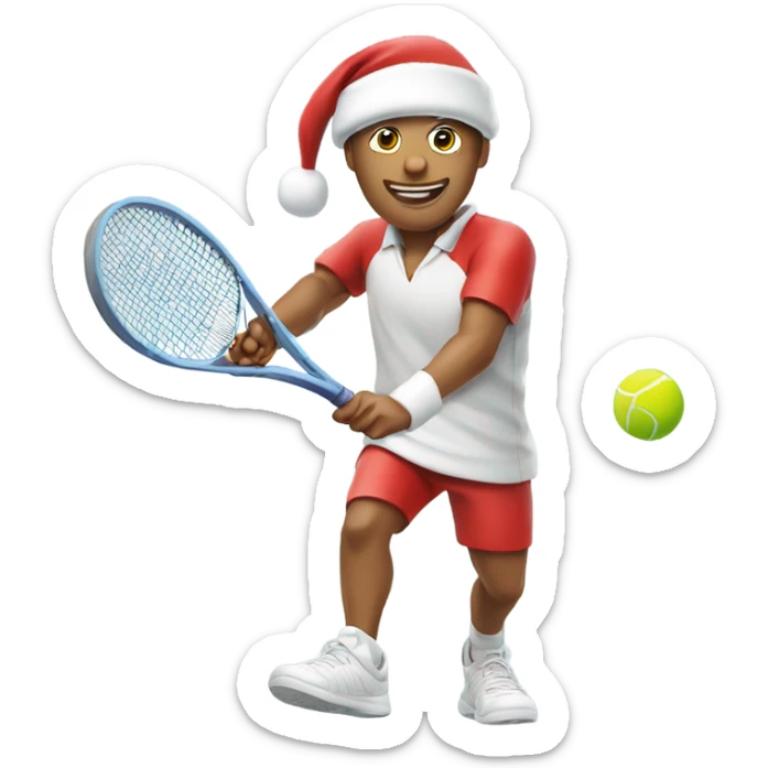 Tennis player playing tennis wearing Santa hat Caucasian sticker