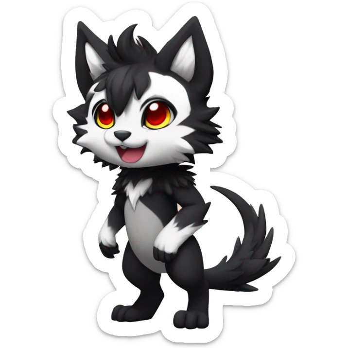 Anthro-Edgy-Cool-Dark-Black-White-Red-Contrast-Colors-Fantasy-Fur-Sona-Chibi-Shiny-Fakémon-Hybrid full body sticker