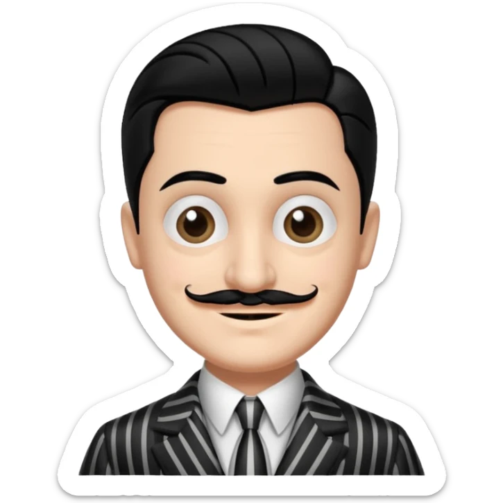 Design Gomez Addams in a striped suit with slick hair & quirky smile. sticker