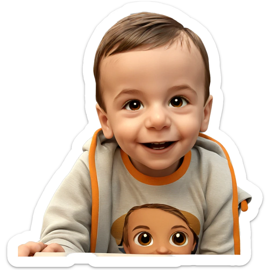 smiling boy indoors with brown hair sticker