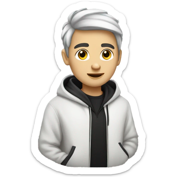 a student boy in 20 years with skin white and black hair and dress a hoodie  sticker
