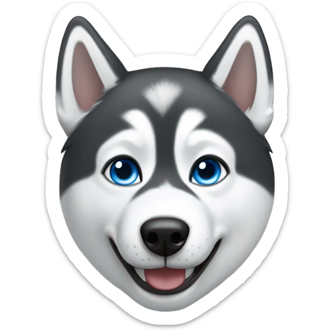 Husky with one brown eye and one blue eye smiling with tongue sticking out to side  sticker