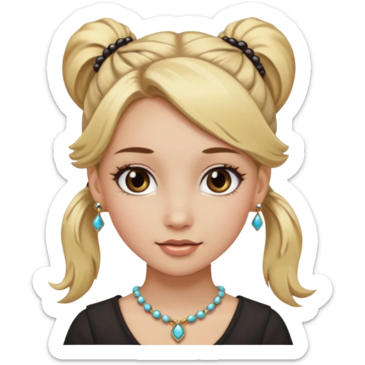 fancy blonde hair girl with ponytails brown makeup and jewellery sticker
