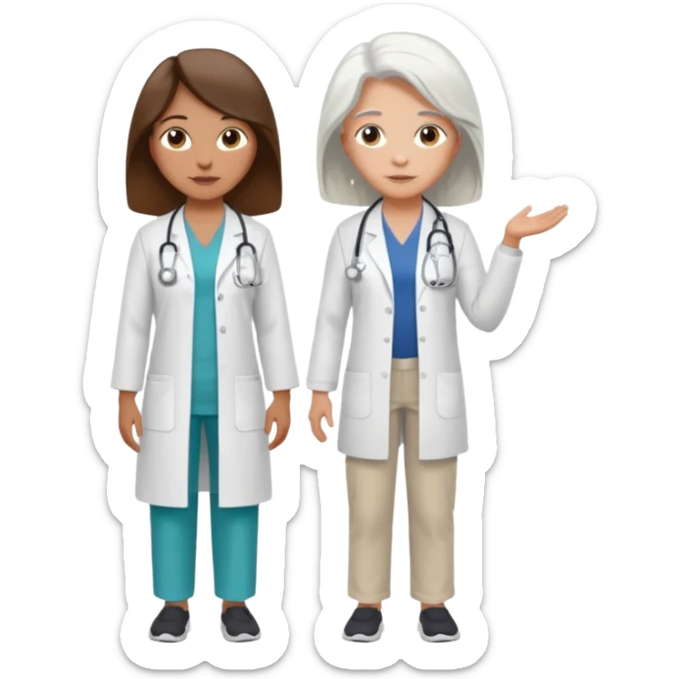 physiotherpay session for a long brown hair woman. but physio is a white hair woman. and they dont like like in the hospital  sticker