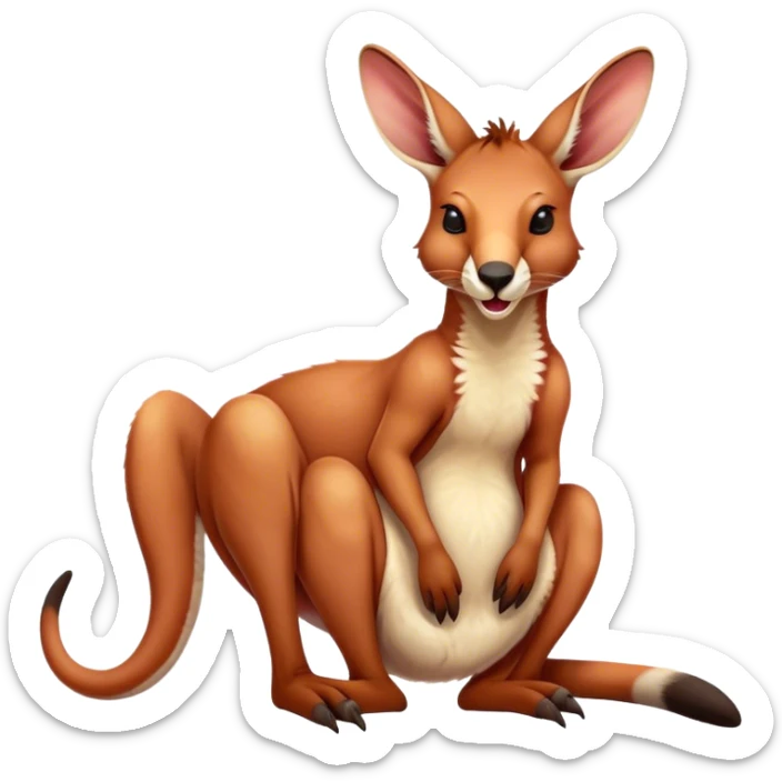 Cinematic Cute Yawning Adult Red Kangaroo Portrait Emoji, Head tilted slightly with a dramatic, wide-open yawn, showcasing a sturdy, reddish form with a distinct camel-shaped head, a relaxed elongated snout, and sleepy, half-closed eyes, Simplified yet irresistibly adorable features, highly detailed, glowing with a soft, cozy outback glow, high shine, relaxed yet expressive, stylized with a dash of whimsical charm, soft glowing outline, capturing the essence of a drowsy yet affectionate kangaroo that appears ready to stretch and yawn its way out of the screen! sticker