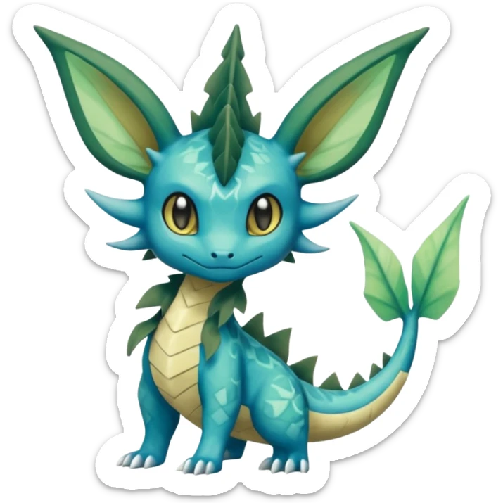 Swampy Gloomy Dark Dull Vaporeon-Leafeon-Treecko-Grovyle-Fakémon-Pokémon-hybrid-fusion sticker