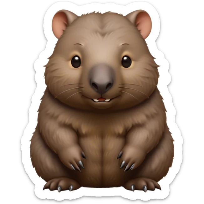 Cinematic Noble Wombat Portrait Emoji, Poised and regal, with a stout, muscular build and a dense, shaggy fur of earthy brown, deep-set soulful eyes with a hint of gruff wisdom, Simplified yet sharp and sophisticated features, highly detailed, glowing with a warm, dignified glow, high shine, intelligent and sturdy, stylized with an air of bushland majesty, focused and attentive, soft glowing outline, capturing the essence of a watchful and confident burrower, so majestic it feels as though it could plod out of the screen with effortless authority! sticker