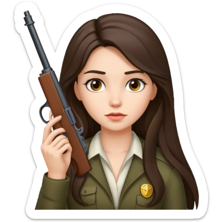 A brunette with long hair girl who is about to kill herself with a littlr gun pointed at her temple sticker