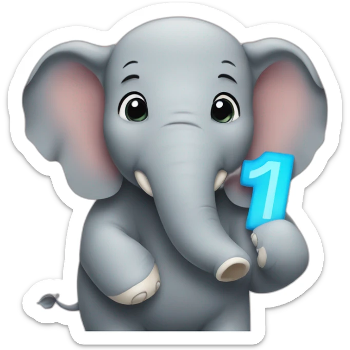 close up of an elephant holding a big sign that says #1Fan sticker