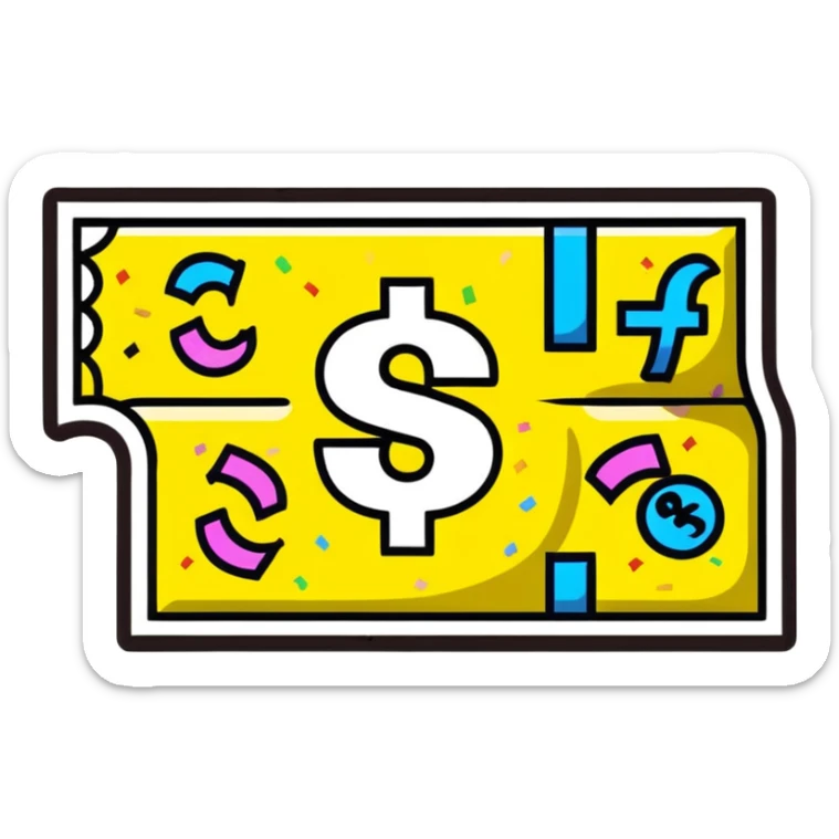 cartoon lottery scratcher ticket with a big plus sign and confetti, YouTube theme sticker