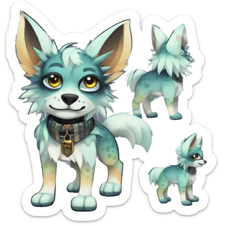 cute cool edgy fantasy animal fursona creature by griffsnuff & LiLaiRa & Falvie with cool colors with patterns and a spiked collar full body sticker
