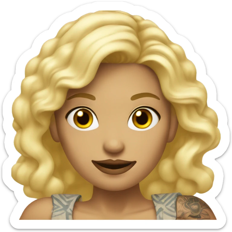 Blonde women in mini dress with tattoos on the body everywhere, and her hand pointing forward sticker