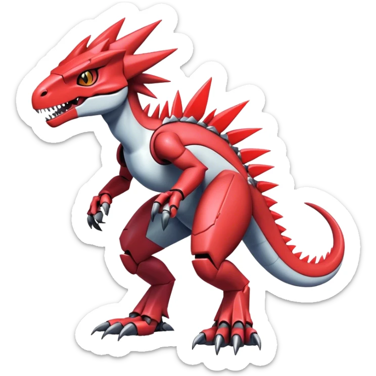 Spiky Cool Edgy Futuristic shiny colorful Digimon-Fakemon-Guilmon-Velociraptor-Mecha full body  sticker