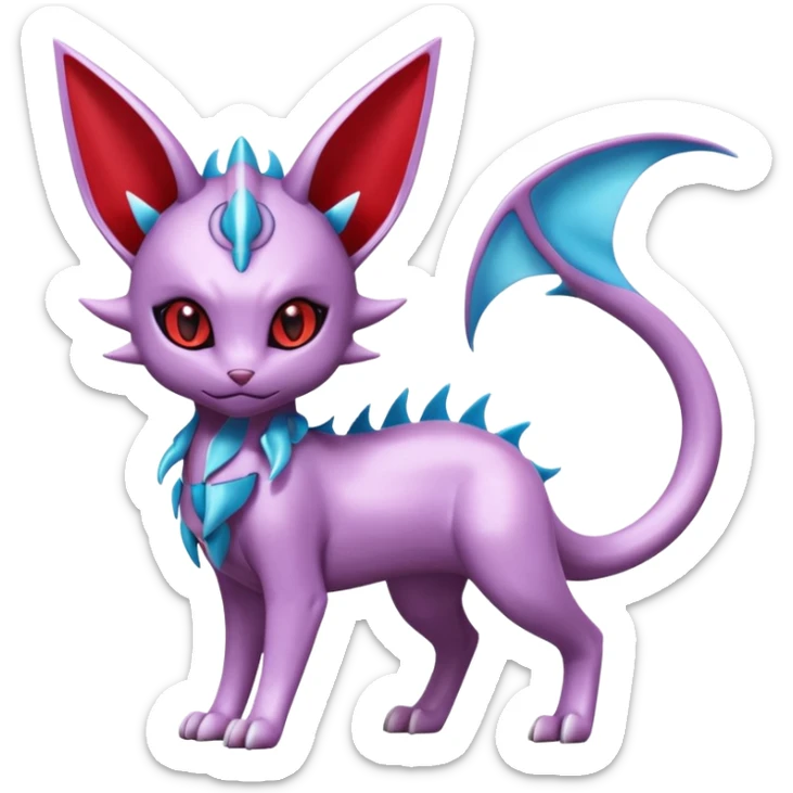 Mechanical Miraidon-Espeon-Mewtwo-Vaporeon-Fakémon-hybrid-creature (full body)  with red eyes and intricate markings sticker