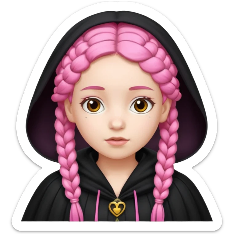 pink braids hair kid girl, white skin, wear black cloak sticker