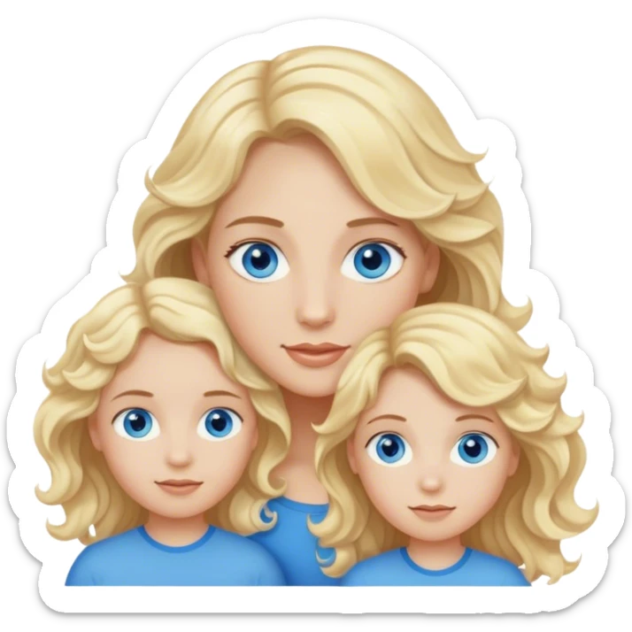 Wavy blonde hair mom with blond hair blue eyes boy and girl twins sticker