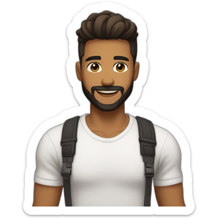 caramel brown skin male, black haircut hair with a skin fade haircut, good beard, white teeth, black t shirt approximately 32 years old, good beard, chest up, confident sticker