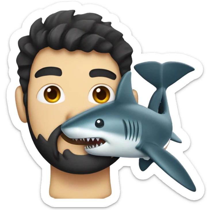 Caucasian man with black hair and with beard snorkelling being bitten by a shark sticker