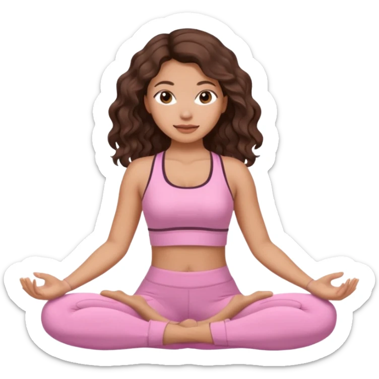 Latina yoga girl light pink clothes, chocolate brown wavy hair sticker