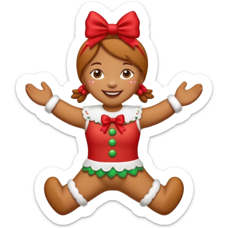 Christmas cookie with arms and legs but make it female gender, wearing red bow on her head sticker