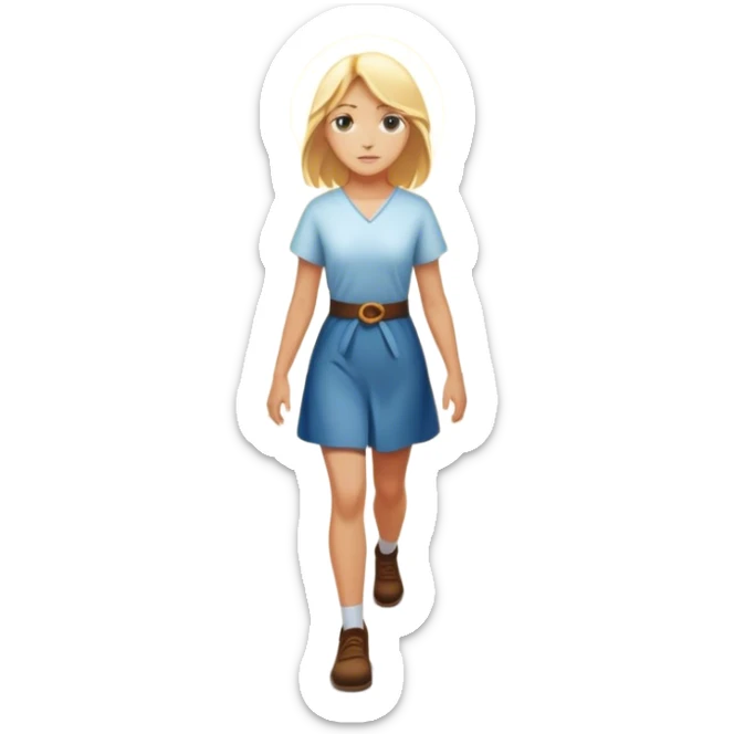 back of blonde woman stands In front at a crossroads between two paths—one illuminated, the other in shadow... scary and sunlight ...she walks the light path  sticker