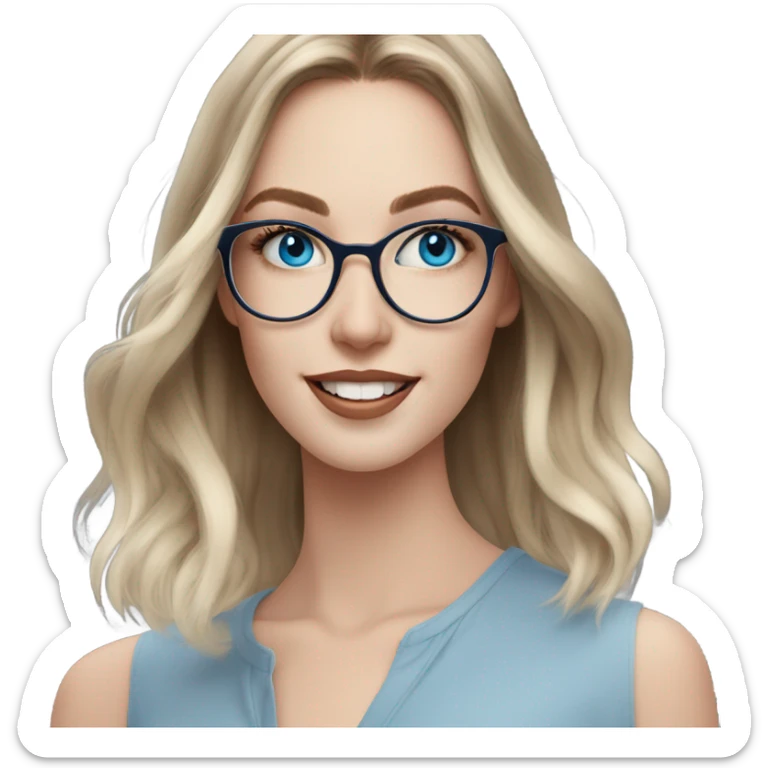 Shoulder length Balayage pale model lady with glasses and blue eyes happy  sticker