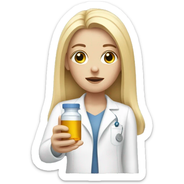 White lady with long blonde hair giving herself a shot of medicine sticker
