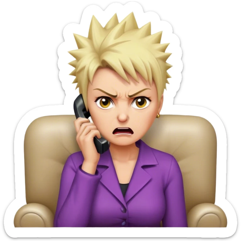 Short Blonde spikey mature woman on the phone angry sat on the sofa sticker