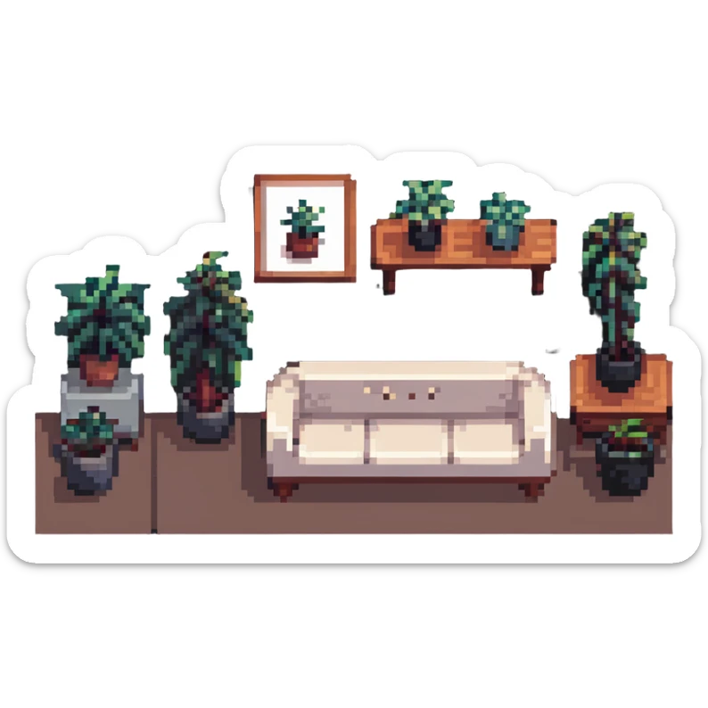 minimalist aesthetic room with simple furniture and plants sticker