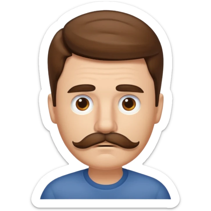white man with parted brown hair and a thick mustache in the stock ios emoji style. he is very unhappy and his hair is a bit unkempt sticker