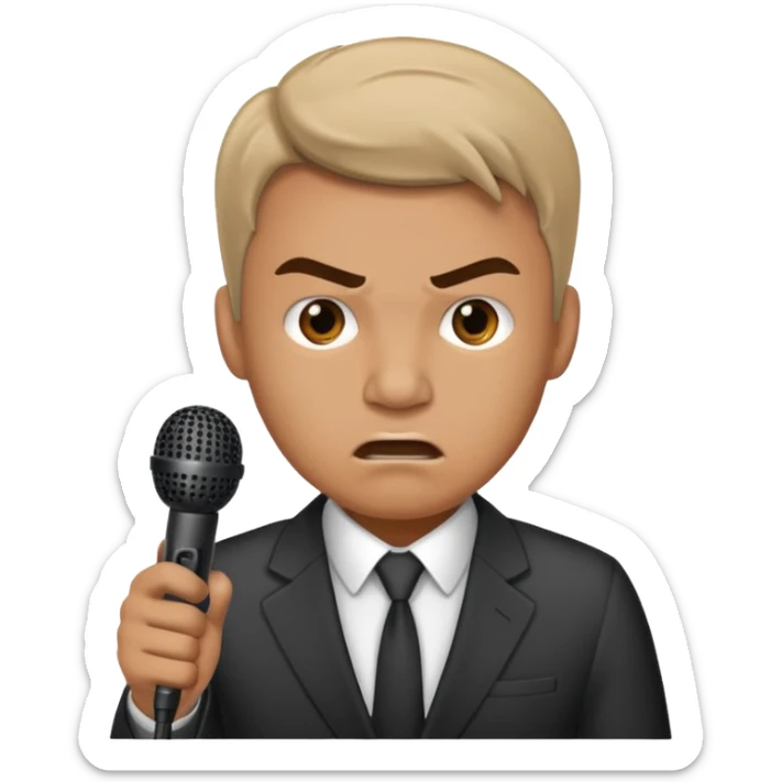 the male office manager yelling at her to stop with angry face and unpluggging her microphone cable
 sticker