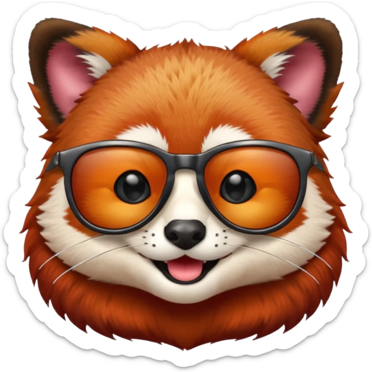 Make a logo of a red panda but instead of ginger fur, its fur is crimson red, and only the face, give the red panda shades and make it smile sticker