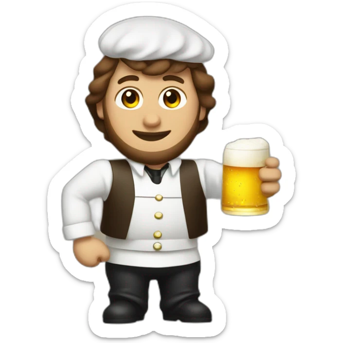 brown hair white skin Waiter with a pot belly serving bottles of beer sticker