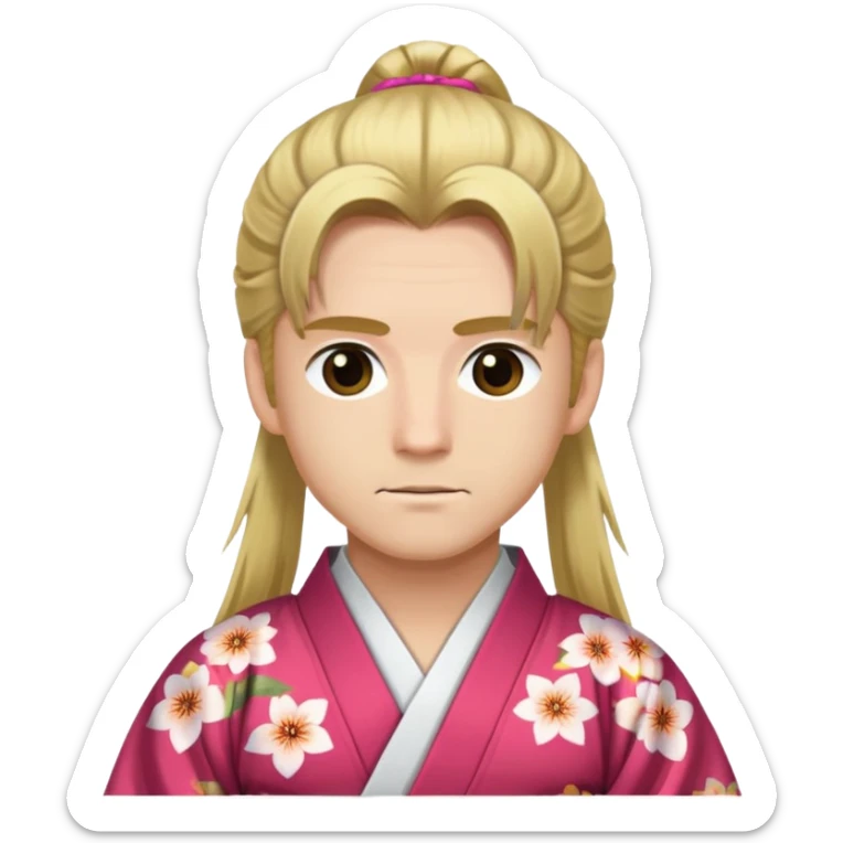 a man with long blonde hair pony tailed and hazel eyes wearing a kimono sticker