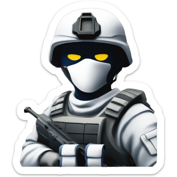 Generate an emoji of the Counter-Strike 2 logo: a white silhouette of a soldier. The background should be split into two sections, with solid yellow on the left and dark blue on the right. sticker