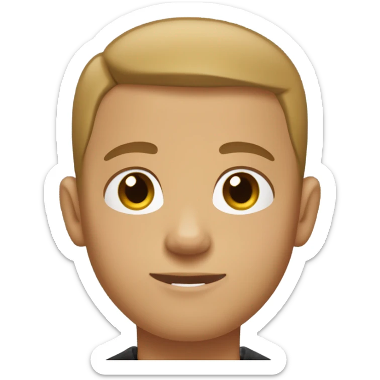 boy with very light brown skin, buzz cut, no facial hair, wearing a smart black quarter zip jumper with white t shirt underneath. sticker